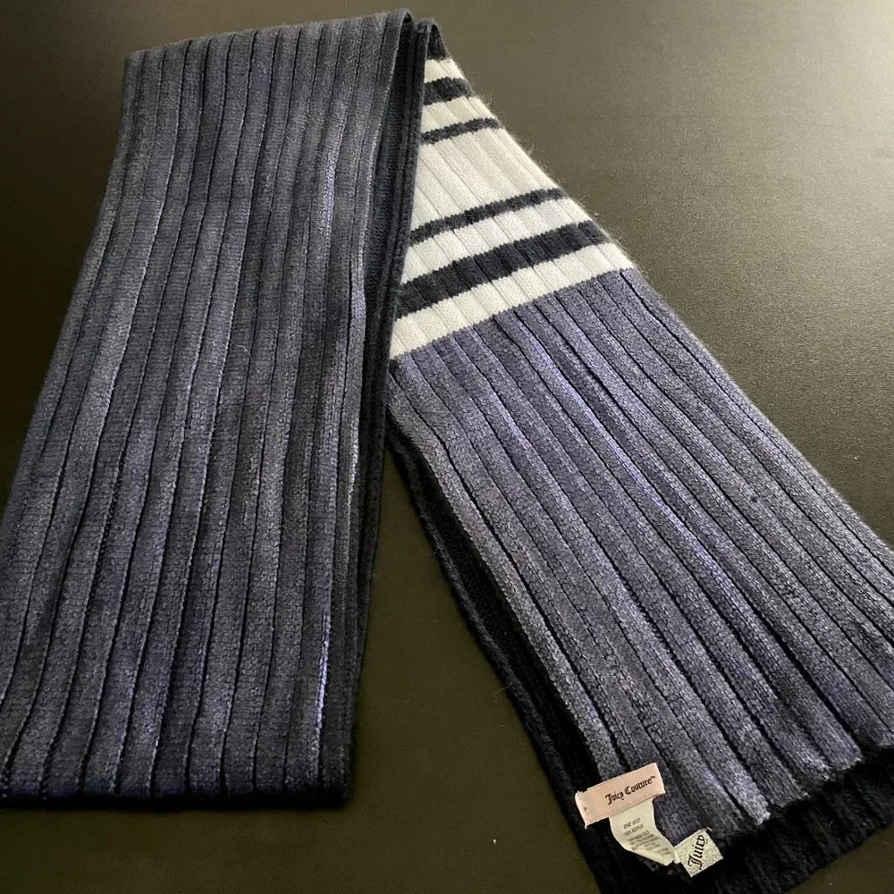 Juicy Couture Scandi Girl Preppy Y2K Rib Knit Metallic Long Scarf 74